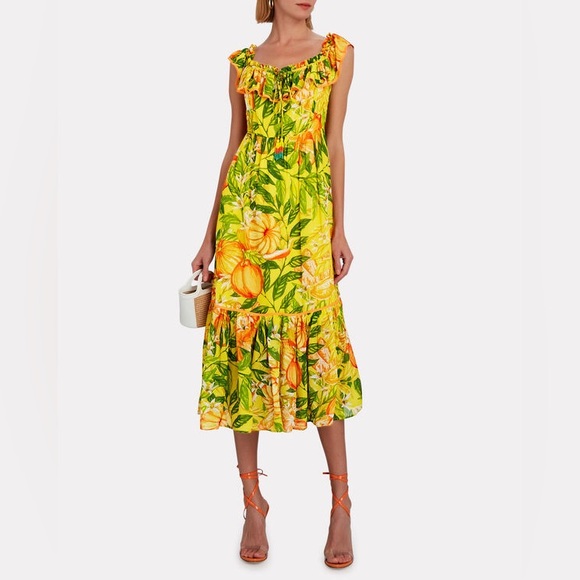 🍍FARM RIO Tangerines Ruffled Midi Dress - Picture 4 of 17